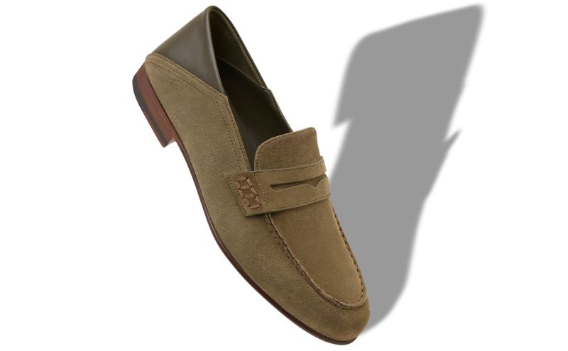 Plymouth, Khaki Suede Penny Loafers - CA$1,165.00 