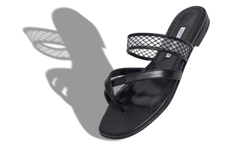 Sulnaflat, Black Nappa Leather Flat Sandals - US$525.00