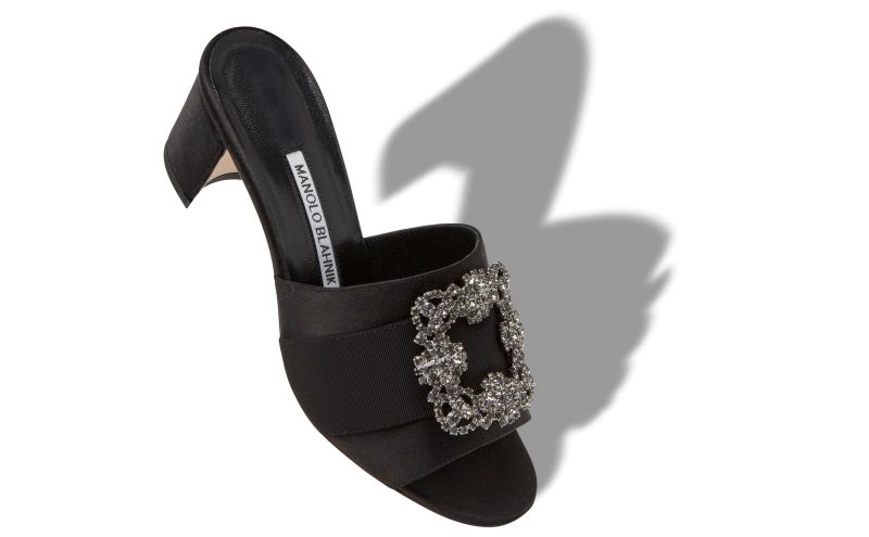 Martanew, Black Satin Jewel Buckle Mules - AU$1,935.00 