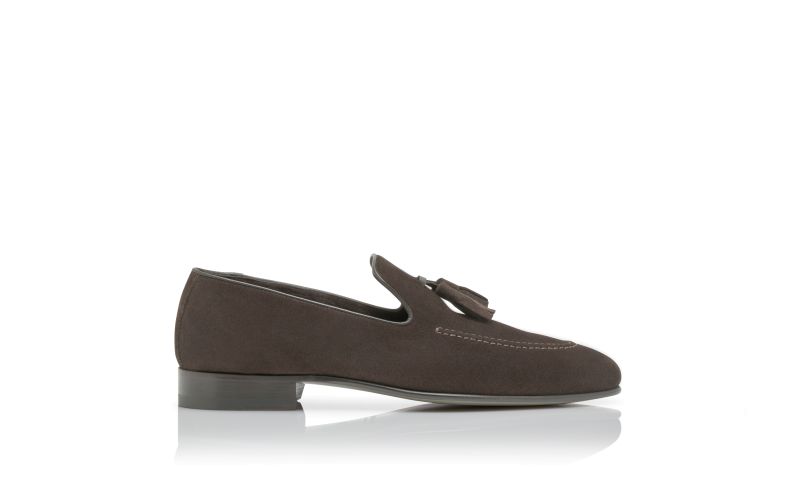 Side view of Chester, Dark Brown Suede Loafers - US$895.00