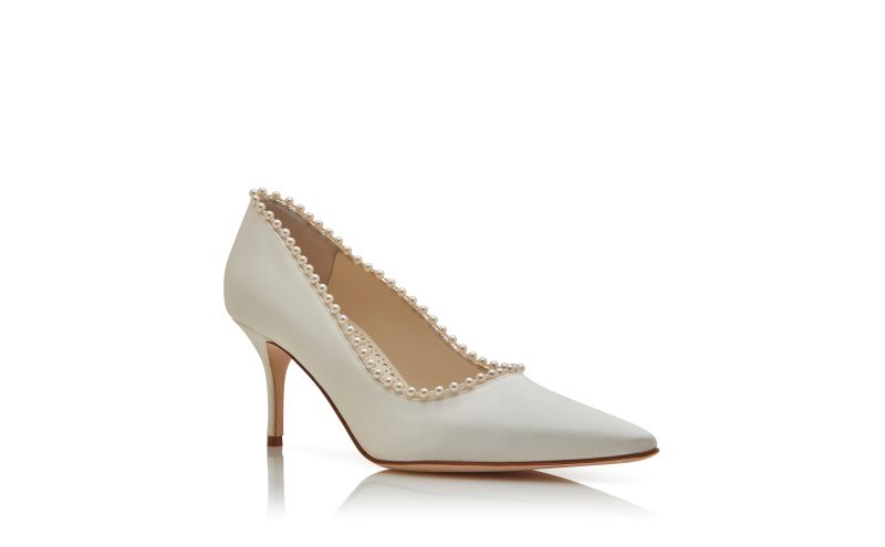 Kifat, Light Cream Satin Pearl Detail Pumps - US$807.00