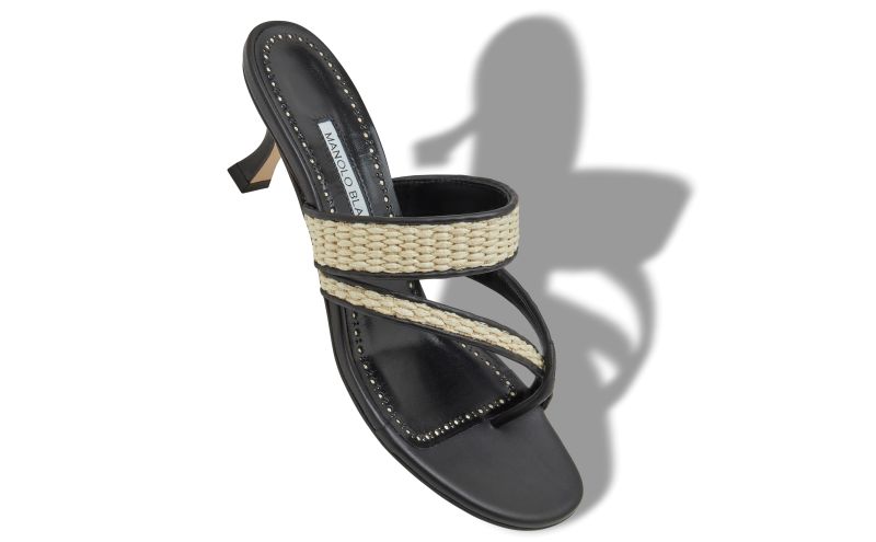 Susa, Black and Beige Raffia Sandals  - £715.00 