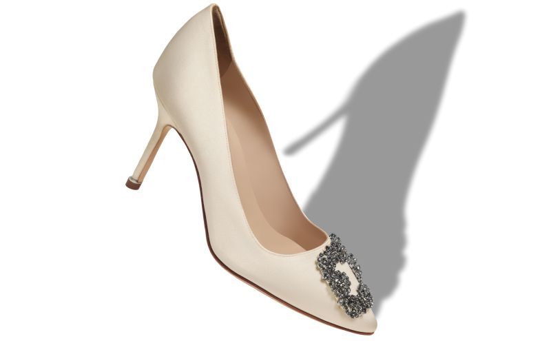 Hangisi 90, White Satin Jewel Buckle Pumps - US$1,350.00 