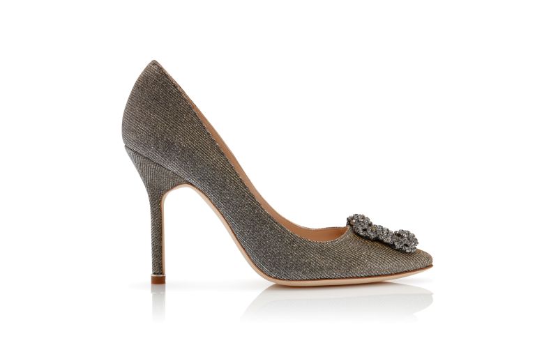 Side view of Hangisi glitter, Dark Gold Glitter Jewel Buckle Pumps - £945.00