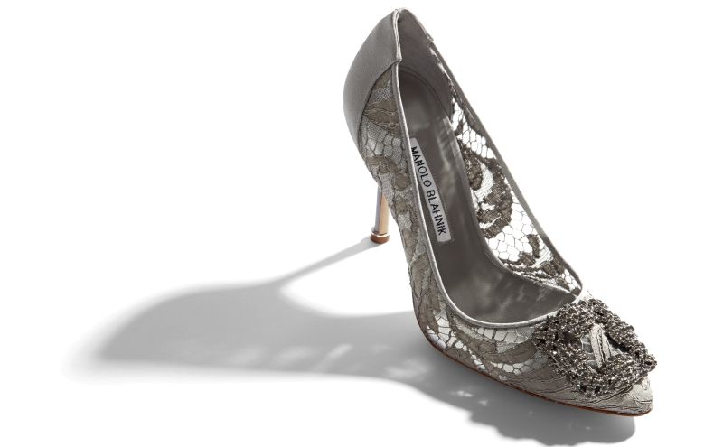 Hangisi lace, Grey Lace Jewel Buckle Pumps - AU$1,365.00