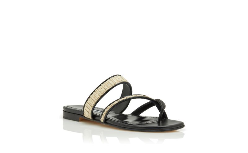 Susara, Black and Beige Raffia Flat Sandals  - US$885.00