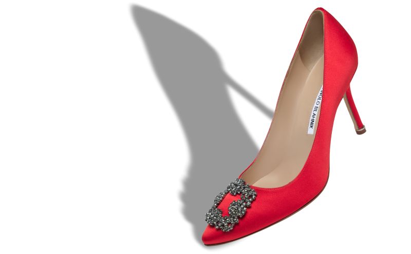Hangisi 90, Red Satin Jewel Buckle Pumps - US$1,350.00