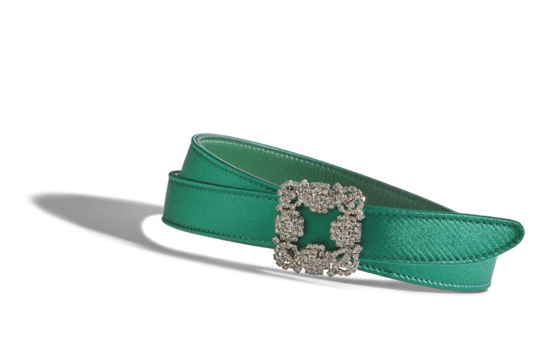 Hangisi belt mini, Green Satin Crystal Buckled Belt - US$795.00