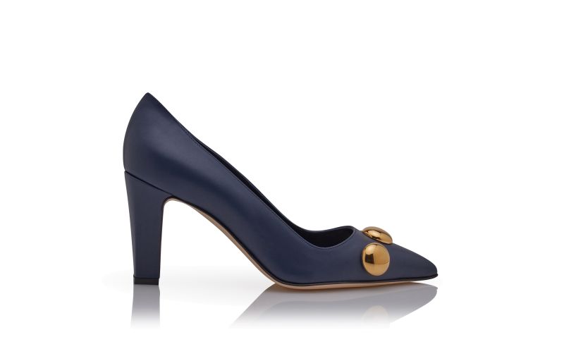 Side view of Chappa, Navy Blue Calf Leather Pointed Toe Pumps - CA$1,165.00