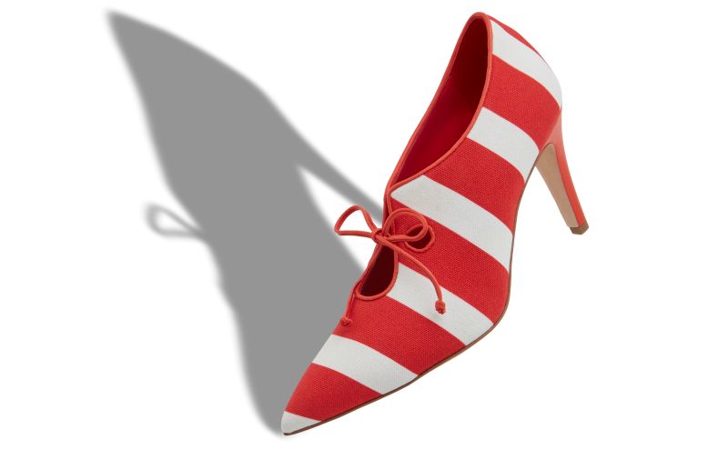 SERVILIANA, Red and White Cotton Lace-Up Pumps, 925 USD