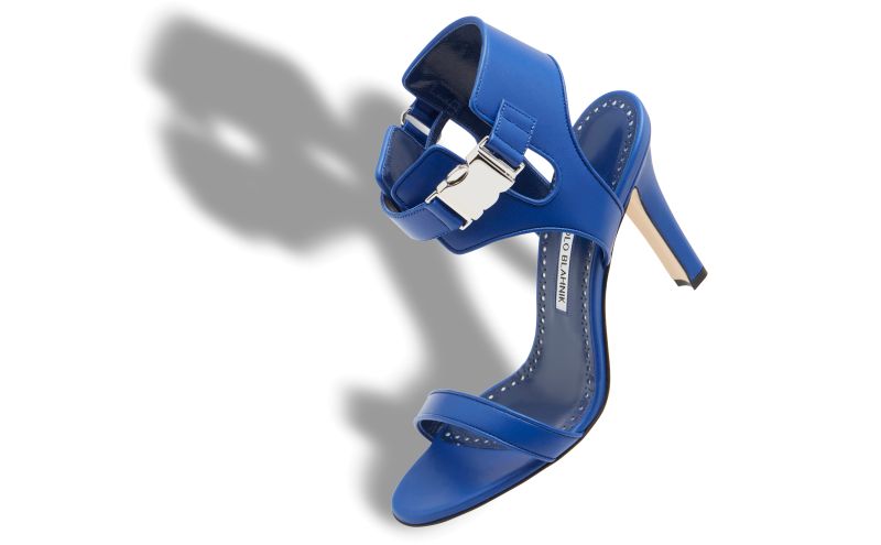 Designer Blue Nappa Leather Buckle Detail Pumps 