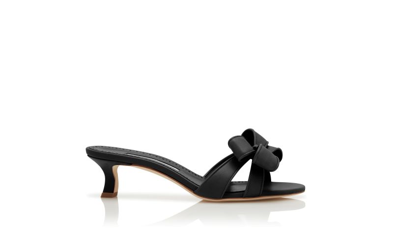 Side view of Cafredda, Black Nappa Leather Bow Detail Mules - US$895.00