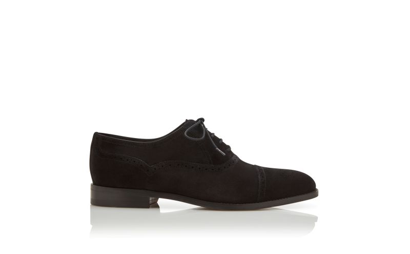 Side view of Witney, Black Suede Cap Toe Oxfords - €845.00
