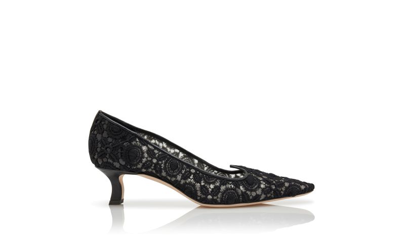 Side view of Euridi, Black Lace Pointed Toe Pumps - €950.00