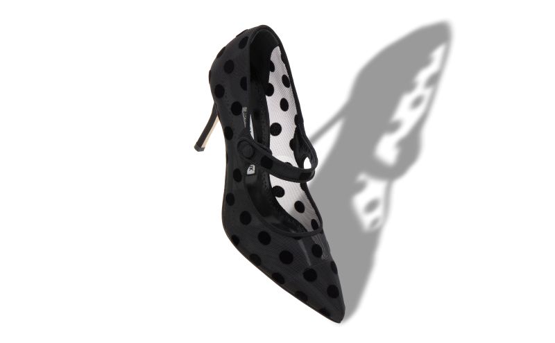 Designer Black Mesh Polka Dot Pointed Toe Pumps