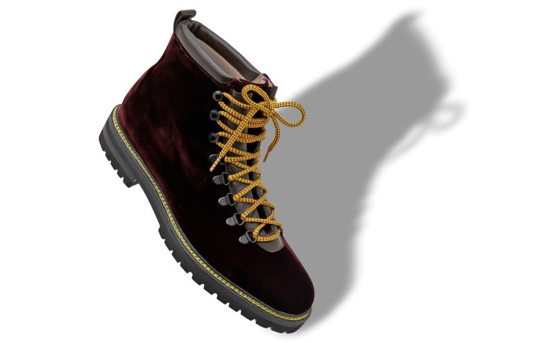 Designer Dark Brown Velvet Lace Up Boots