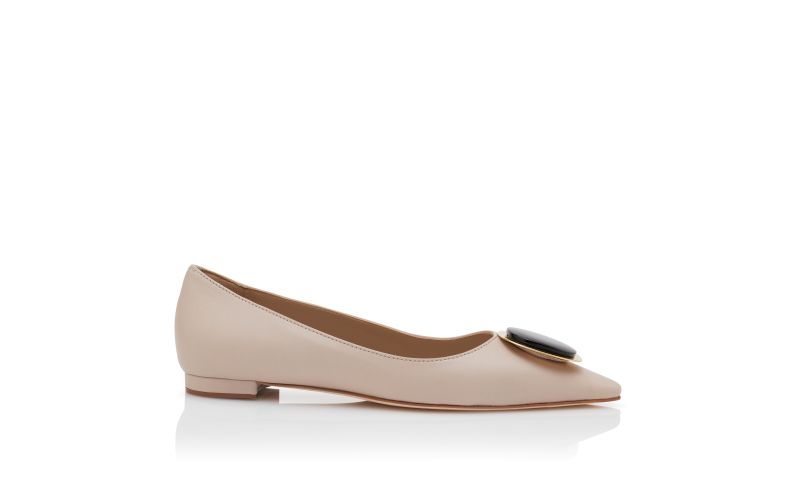 Side view of Chiaranflat, Beige Nappa Leather Pointed Toe Flat Pumps - AU$1,005.00