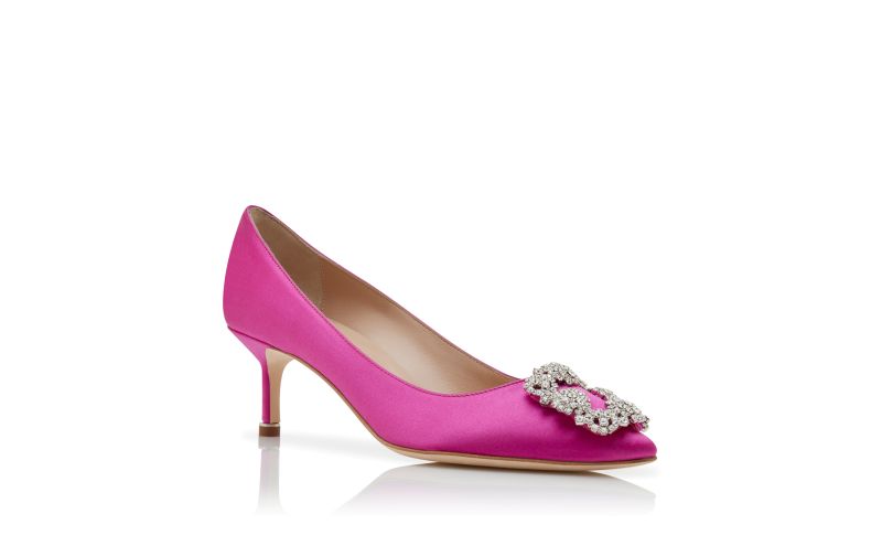 Hangisi 50, Dark Fuchsia Satin Jewel Buckle Pumps - £945.00