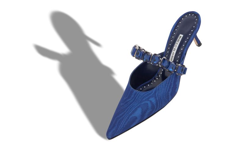 Humibamu, Blue Moire Jewel Strap Mules - £845.00