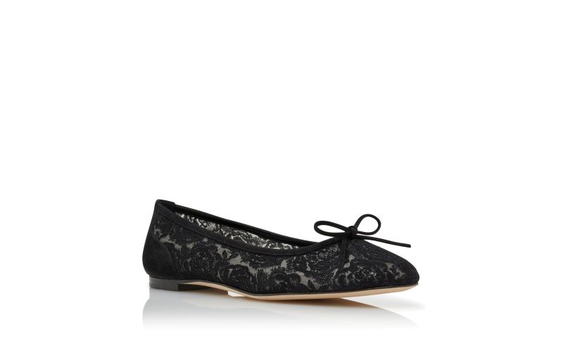 Verizzo, Black Lace Pointed Toe Flat Pumps - US$525.00