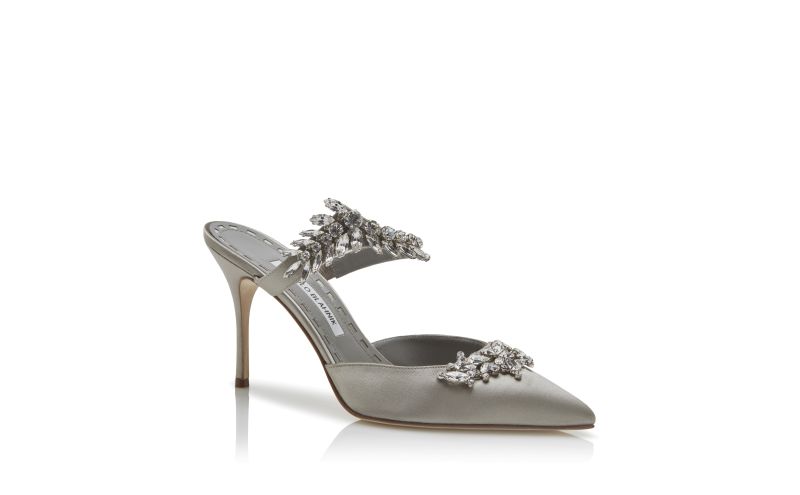 Lurum, Grey Satin Crystal Embellished Mules - US$1,395.00