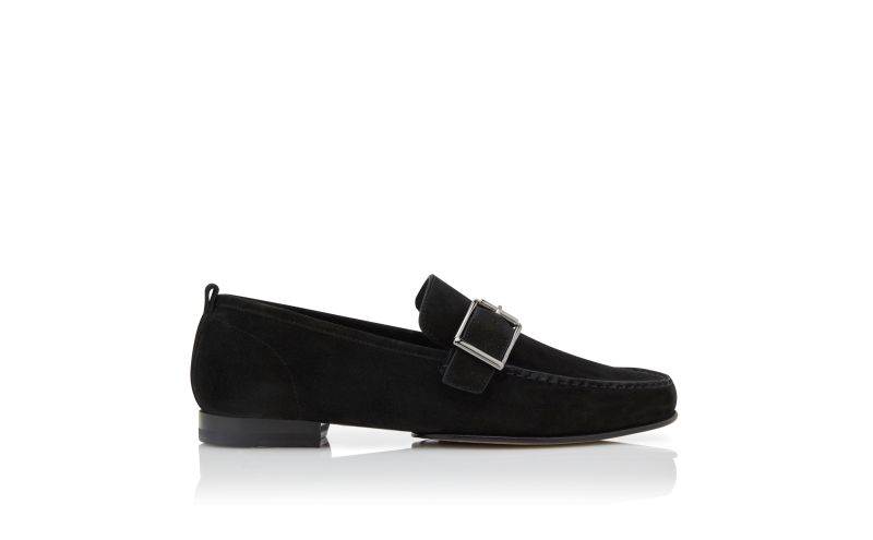 Side view of Lerici, Black Suede Buckle Slippers - £825.00