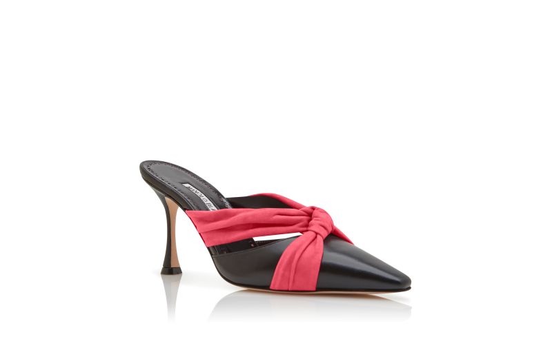 Walidoso, Black and Pink Nappa Leather Bow Detail Mules - US$498.00
