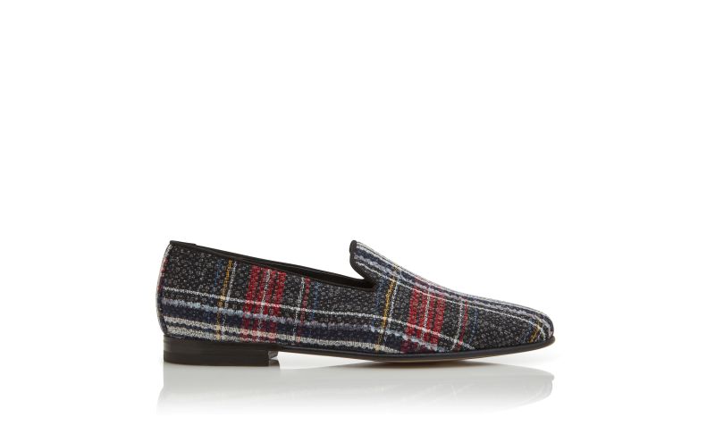 Side view of Mario, Grey Tartan Loafers - CA$558.00