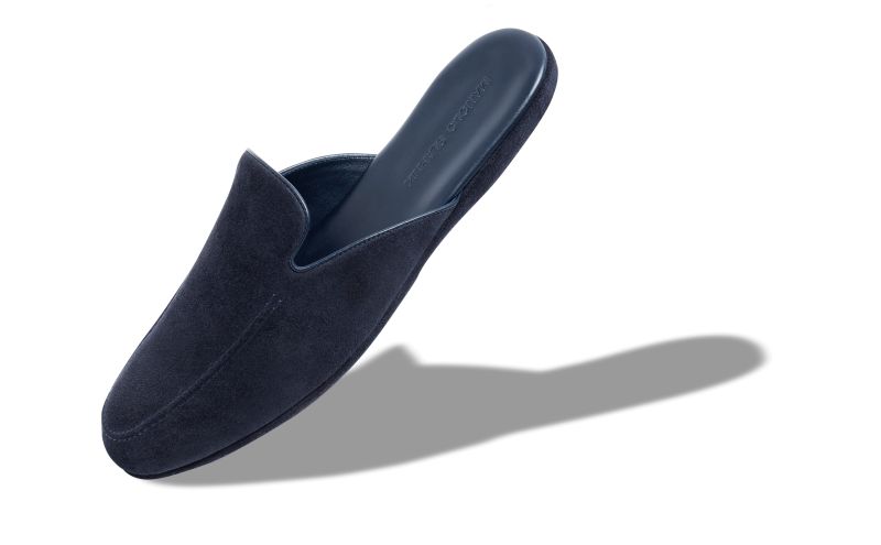 Montague, Navy Blue Suede Slippers - £425.00 