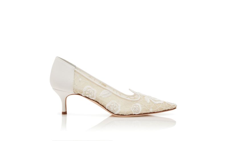Side view of Milandra, White Mesh Floral Detail Pumps - €2,395.00