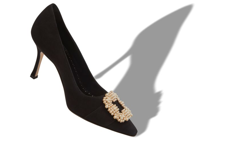 Giboa, Black Suede Pearl Buckle Pumps - £675.00 