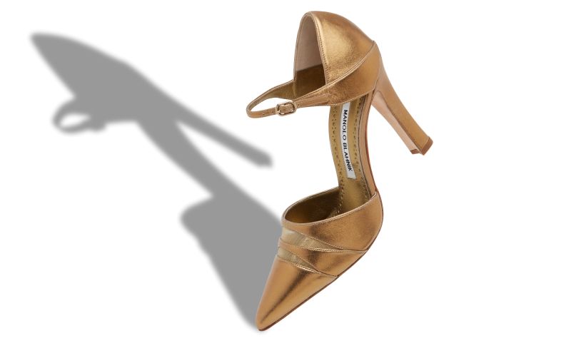 Designer Gold Nappa Leather Strappy Sandals