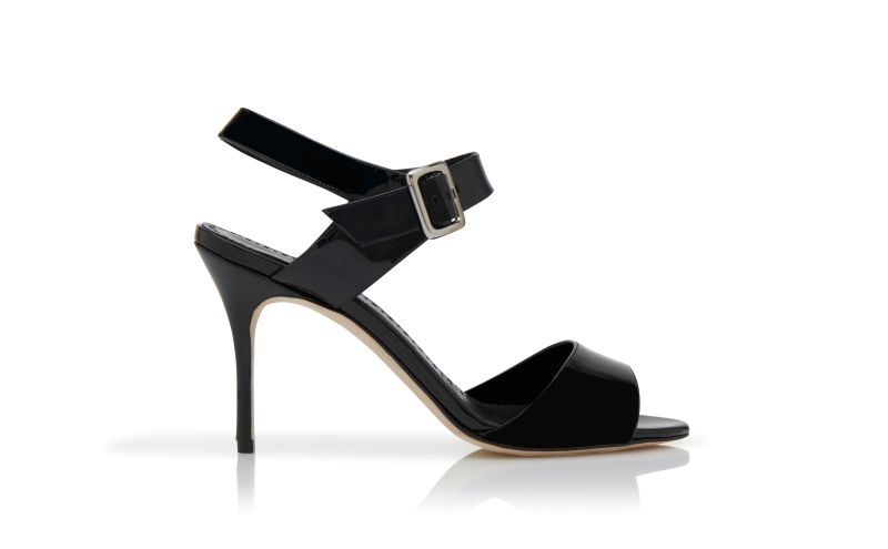 Side view of Fairu, Black Patent Leather Slingback Sandals  - €795.00