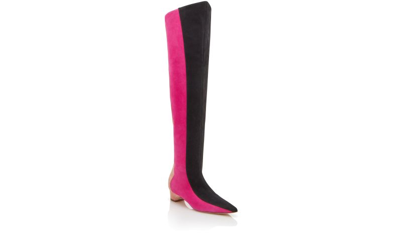Chicuyu, Black, Pink and Beige Suede Thigh High Boots  - CA$2,135.00