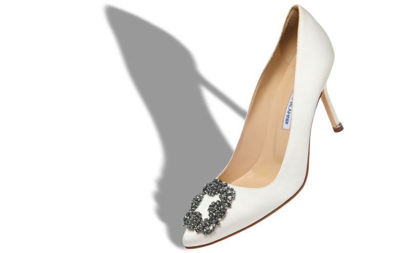Hangisi 90, White Satin Jewel Buckle Pumps - US$1,350.00