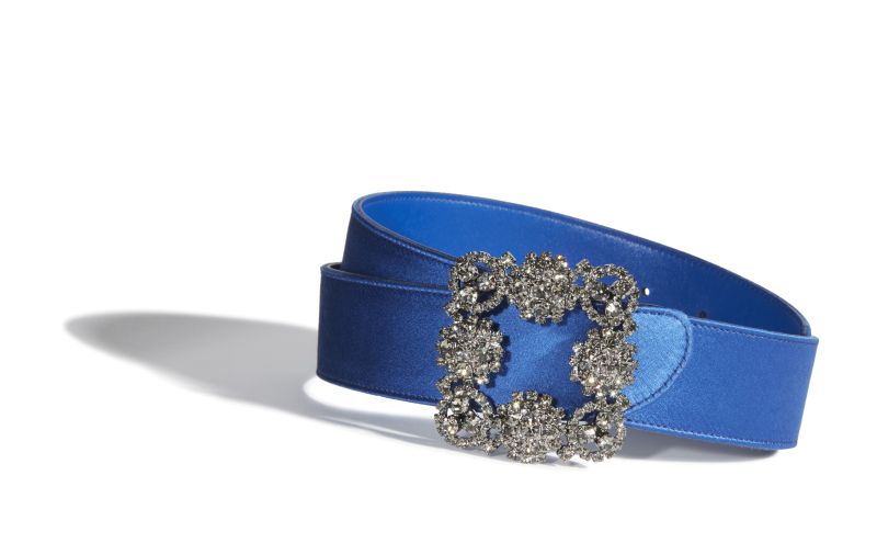 Designer Blue Satin Crystal Buckled Belt