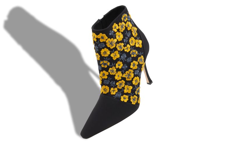 Botiye, Black and Yellow Silk Embroidered Ankle Boots - AU$1,528.00