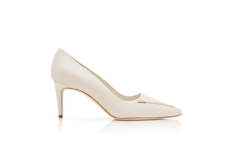 Side view of Designer Cream Calf Leather Pumps