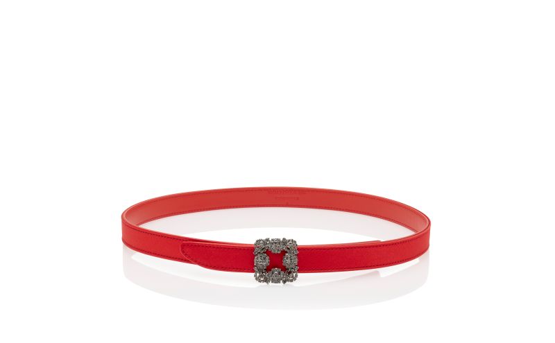 Side view of Hangisi belt mini, Red Satin Crystal Buckled Belt - £625.00