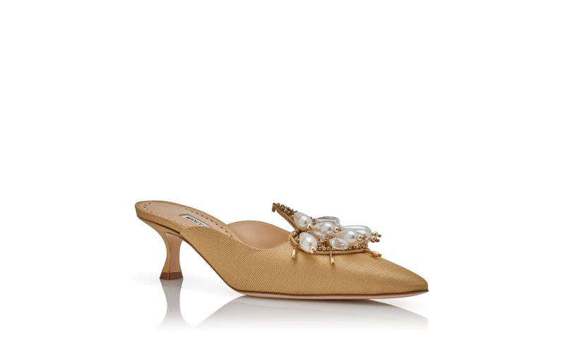 Orientalia, Gold Grosgrain Embellished Mules - US$995.00