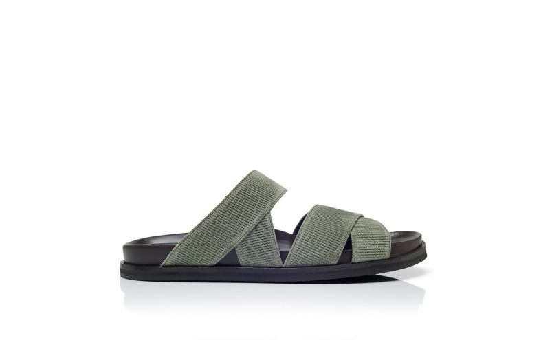 Side view of Seaton, Khaki Suede Crossover Sandals - US$373.00