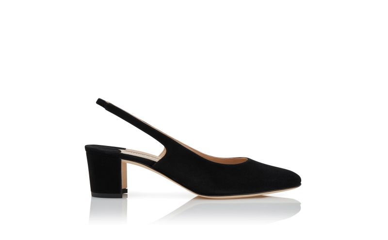 Side view of Allurasan, Black Suede Slingback Pumps  - US$825.00