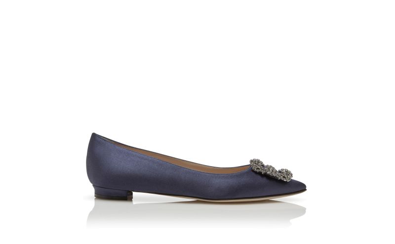 Side view of Hangisiflat, Navy Satin Jewel Buckle Flat Pumps - AU$1,805.00