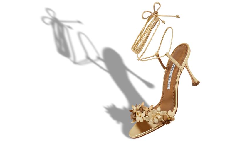 Anista, Gold Nappa Leather Ankle Strap Sandals  - CA$1,825.00