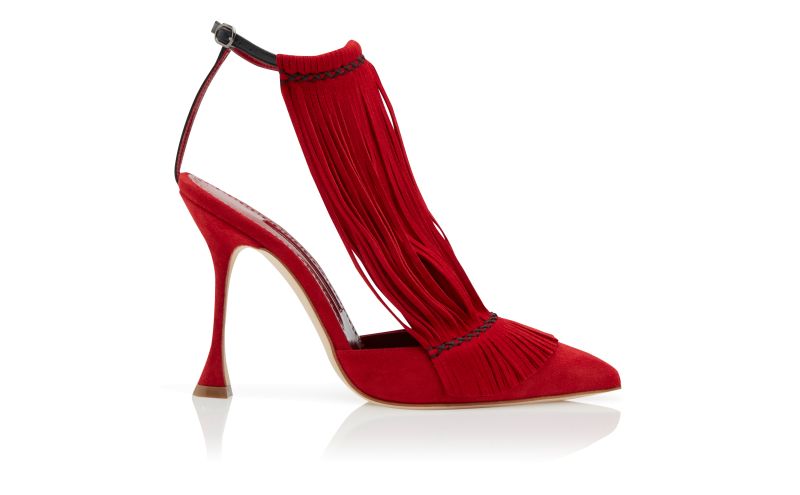 Side view of Fiki, Red Suede Fringe Detail Pumps  - AU$943.00