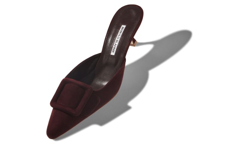 Maysale, Burgundy Suede Kitten Heel Mules - CA$1,035.00