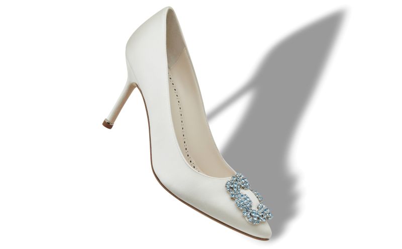 Hangisi bridal 90, White Satin Jewel Buckle Pumps - AU$1,985.00 