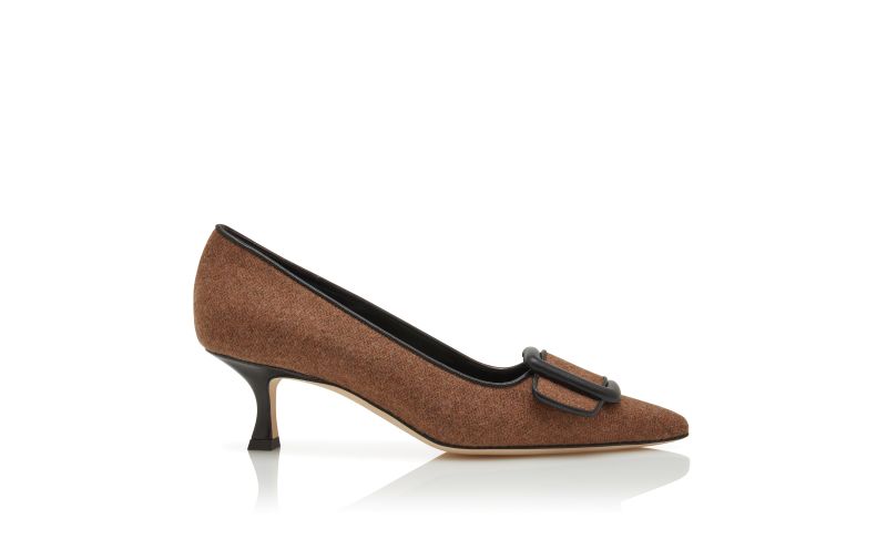 Side view of Maysalepump, Brown and Black Wool Buckle Detail Pumps - US$950.00