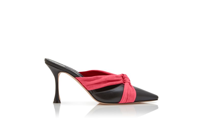 Side view of Walidoso, Black and Pink Nappa Leather Bow Detail Mules - US$498.00