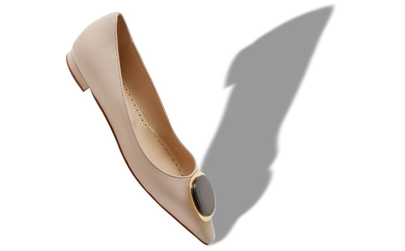 Chiaranflat, Beige Nappa Leather Pointed Toe Flat Pumps - AU$1,005.00 